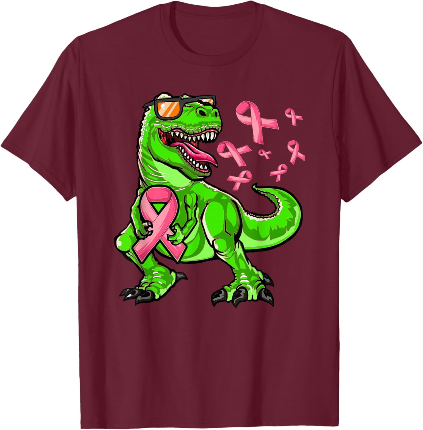 Breast Cancer T-Rex Dinosaur, Boys Breast Cancer Awareness T-Shirt - T-Shirt | Maroon