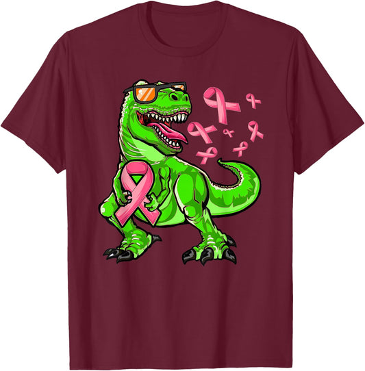 Breast Cancer T-Rex Dinosaur, Boys Breast Cancer Awareness T-Shirt - T-Shirt | Maroon