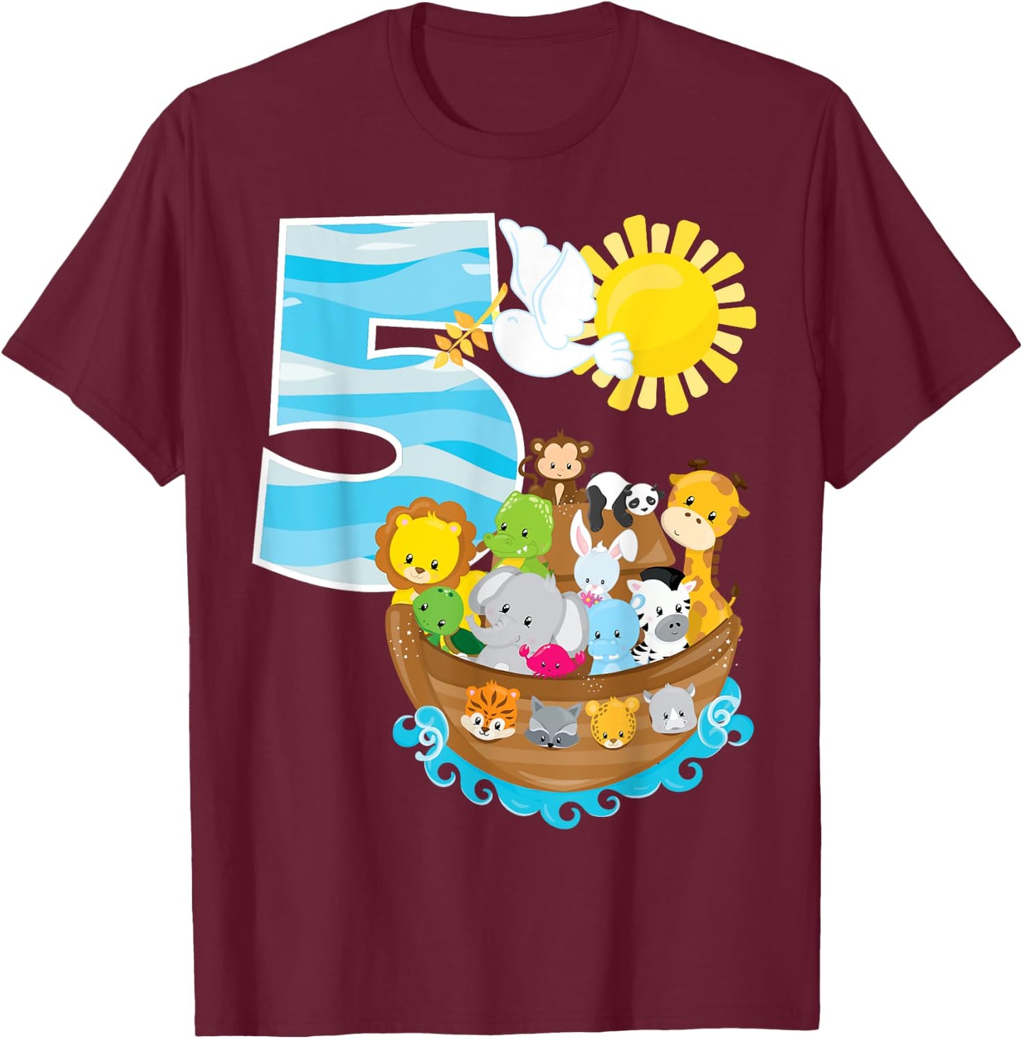 Noah's Ark Birthday Party 5th Birthday 5 Year Old Toddler T-Shirt - T-Shirt | Maroon