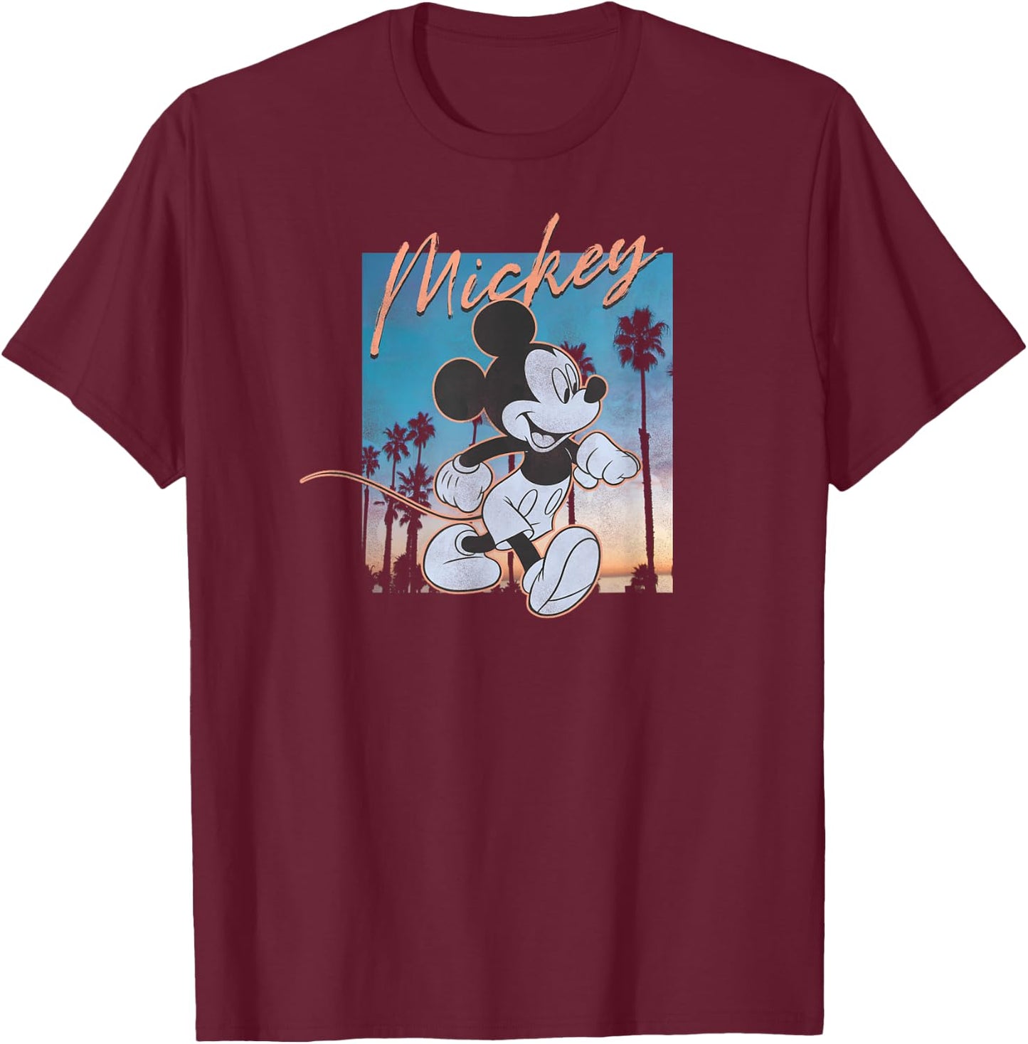 Disney Mickey and Friends Walking On The Sunset Retro Poster T-Shirt - T-Shirt | Maroon