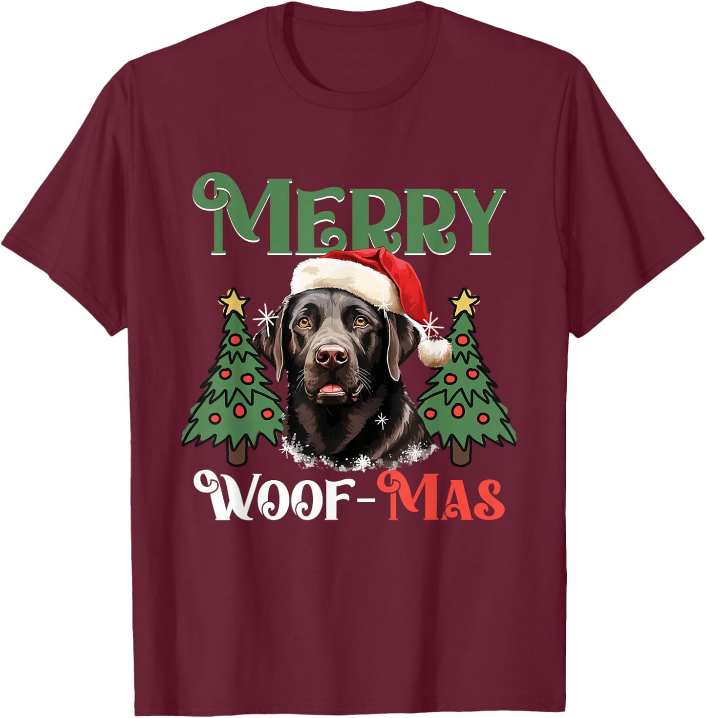 Labrador Retriever Merry Woof-mas Christmas X-mas T-Shirt - T-Shirt | Maroon