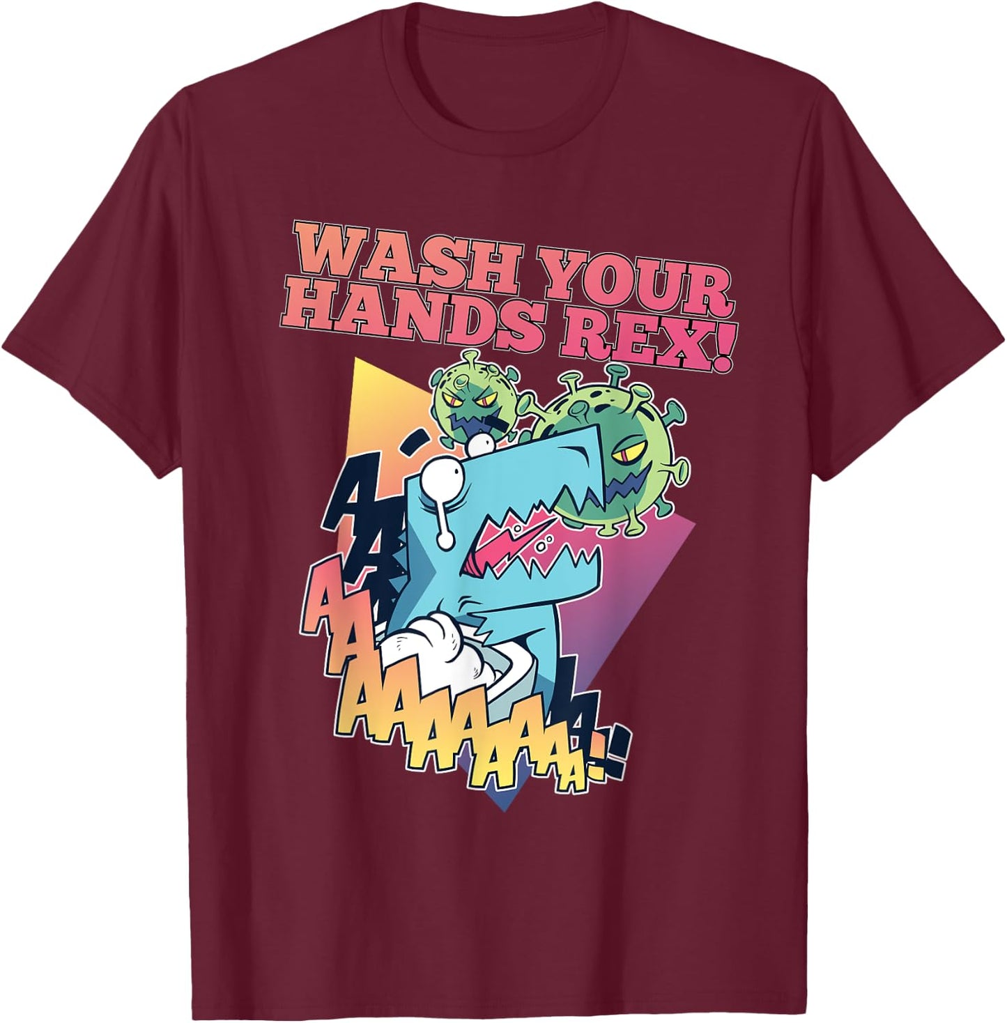 Wash Your Hands Rex a Funny T-Rex Attacked by Germs T-Shirt - T-Shirt | Maroon