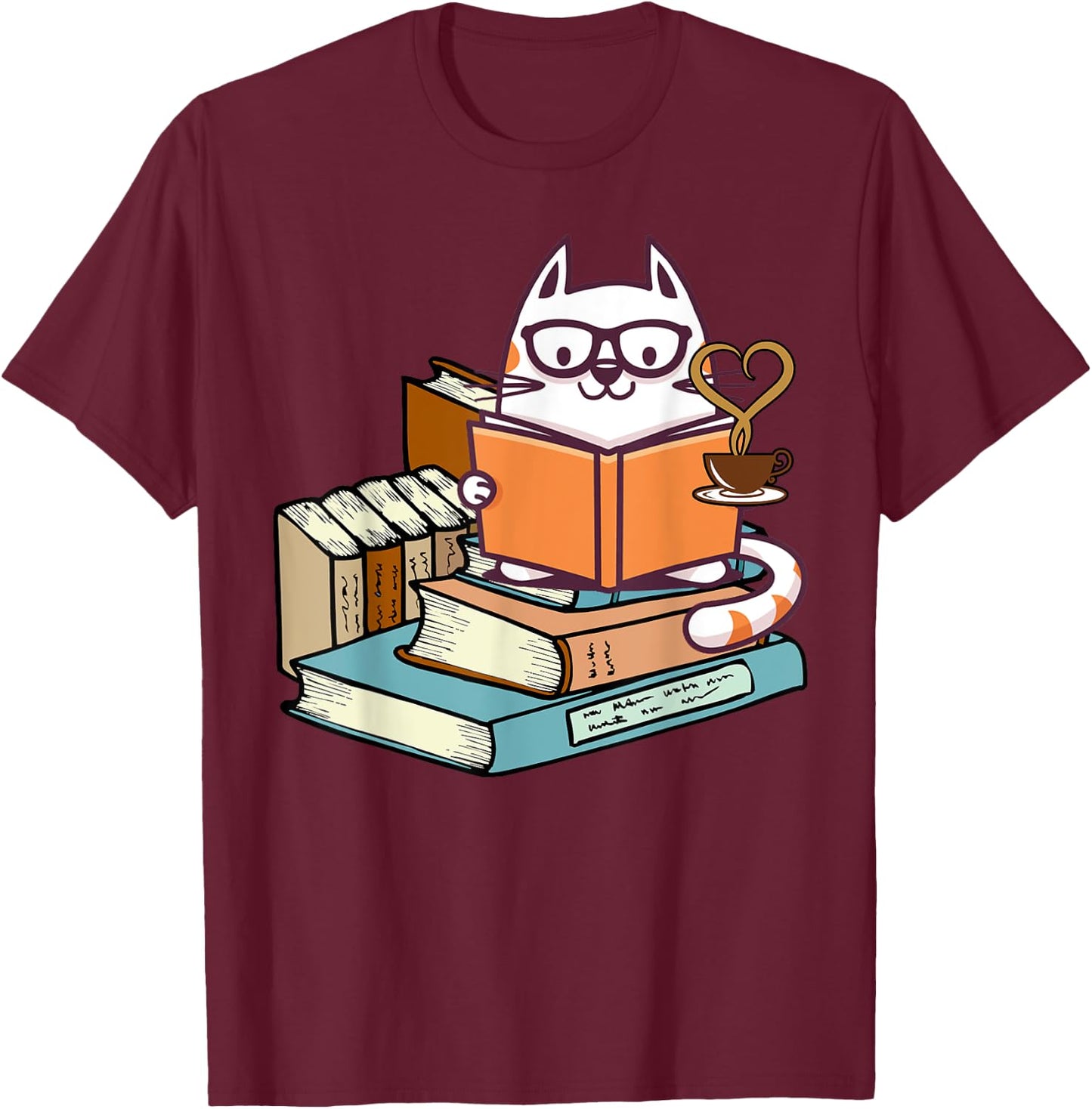 Kittens Cats Tea And Read Books Cat Lover Reading Gifts Girl T-Shirt - T-Shirt | Maroon