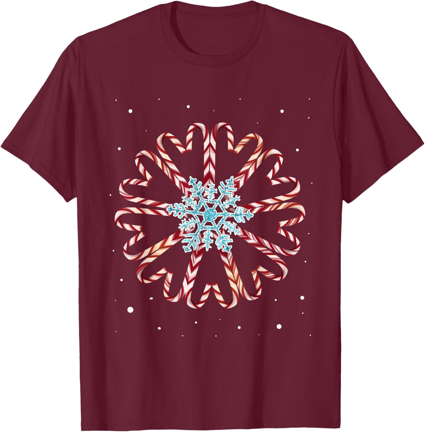 Christmas Pajamas Snow Snowflake Xmas Gift Candy canes T-Shirt - T-Shirt | Maroon
