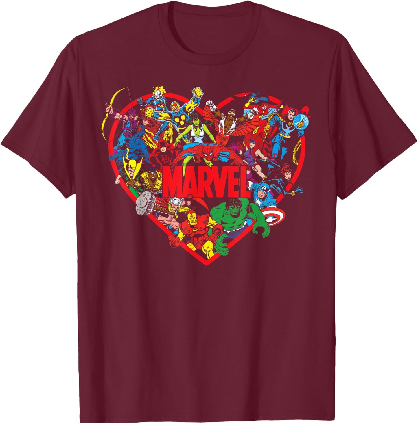 Marvel Valentine's Day Group Shot Heart Mashup T-Shirt - T-Shirt | Maroon