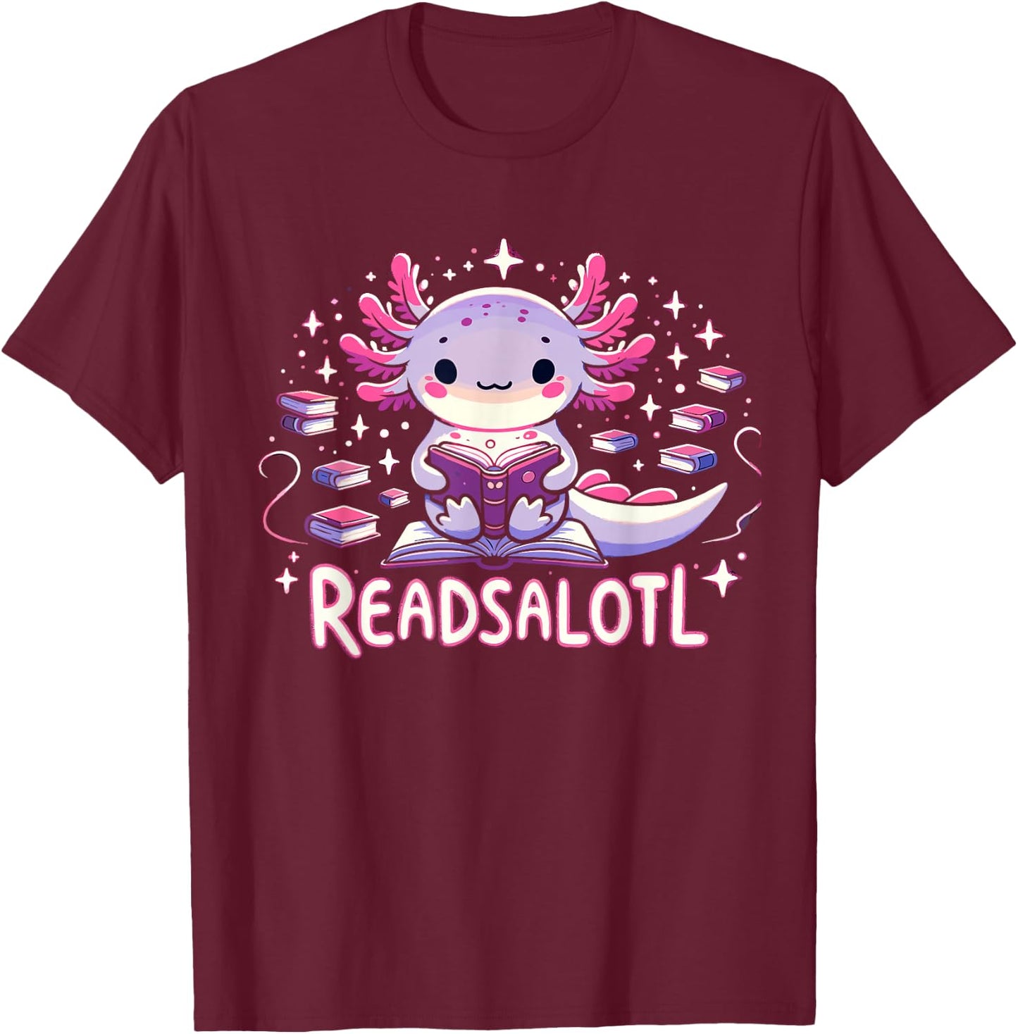 Axolotl Books Readsalotl Reading Bookworm Boys Girls Kids T-Shirt - T-Shirt | Maroon