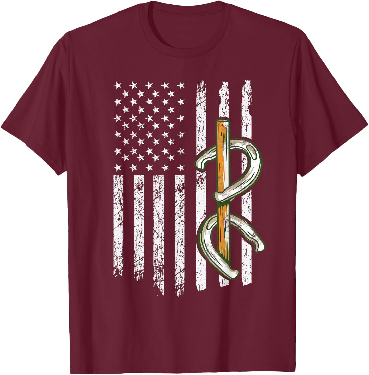 Horseshoe Pitching USA Flag Horseshoe Throwing Game Patriot T-Shirt - T-Shirt | Maroon