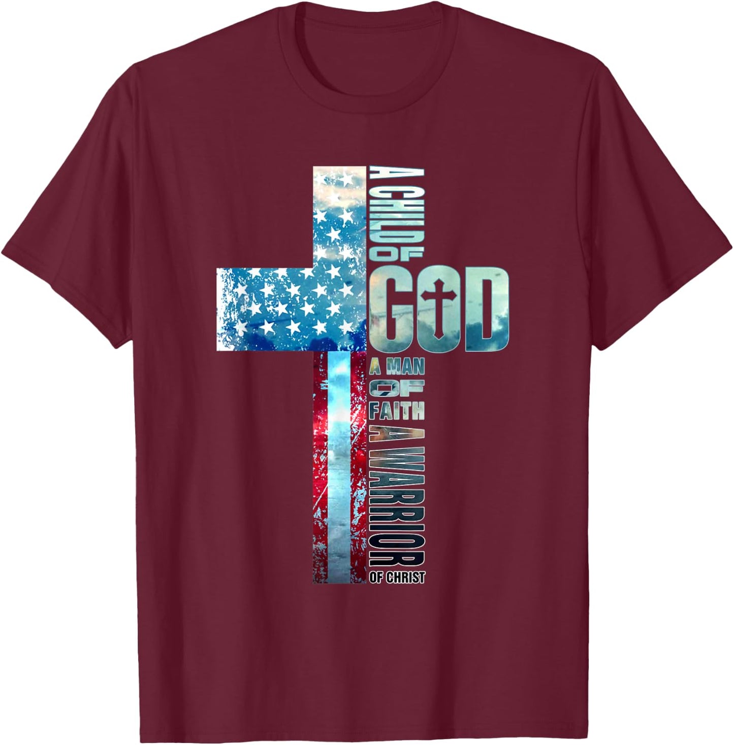 Faith Over Fears Cool Christian Cross American USA Flag Gym Women Men T-Shirt - T-Shirt | Maroon