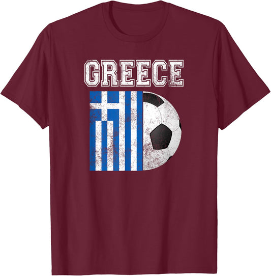 Greece Flag - Soccer Futbol Football T-Shirt - T-Shirt | Maroon