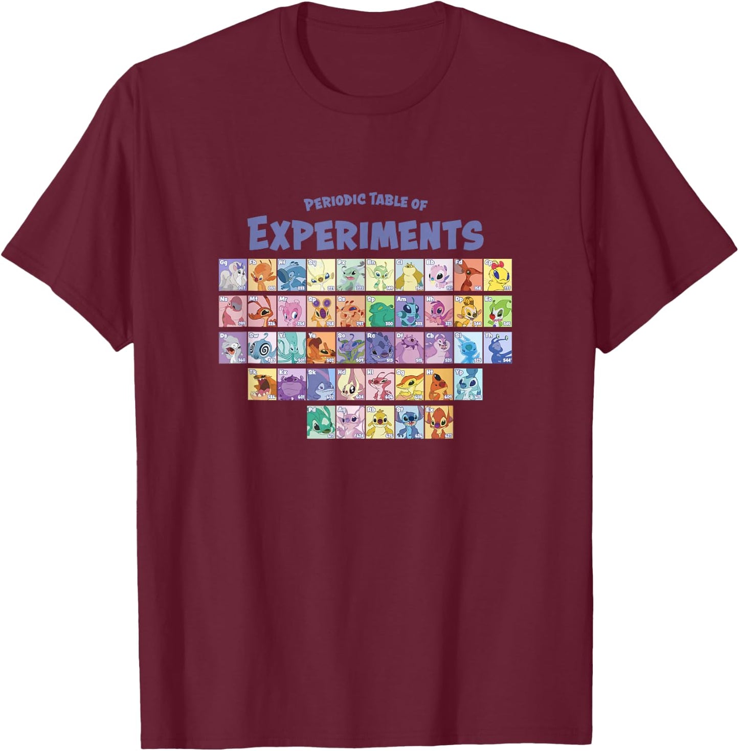 Disney Lilo & Stitch Periodic Table Of Experiments Big Logo T-Shirt - T-Shirt | Maroon