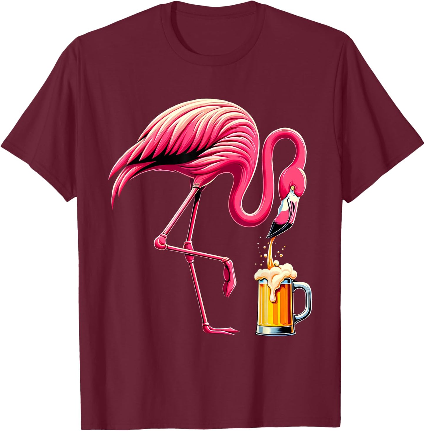 Funny Flamingo Drinking Beer Party Flamingo Lover T-Shirt - T-Shirt | Maroon