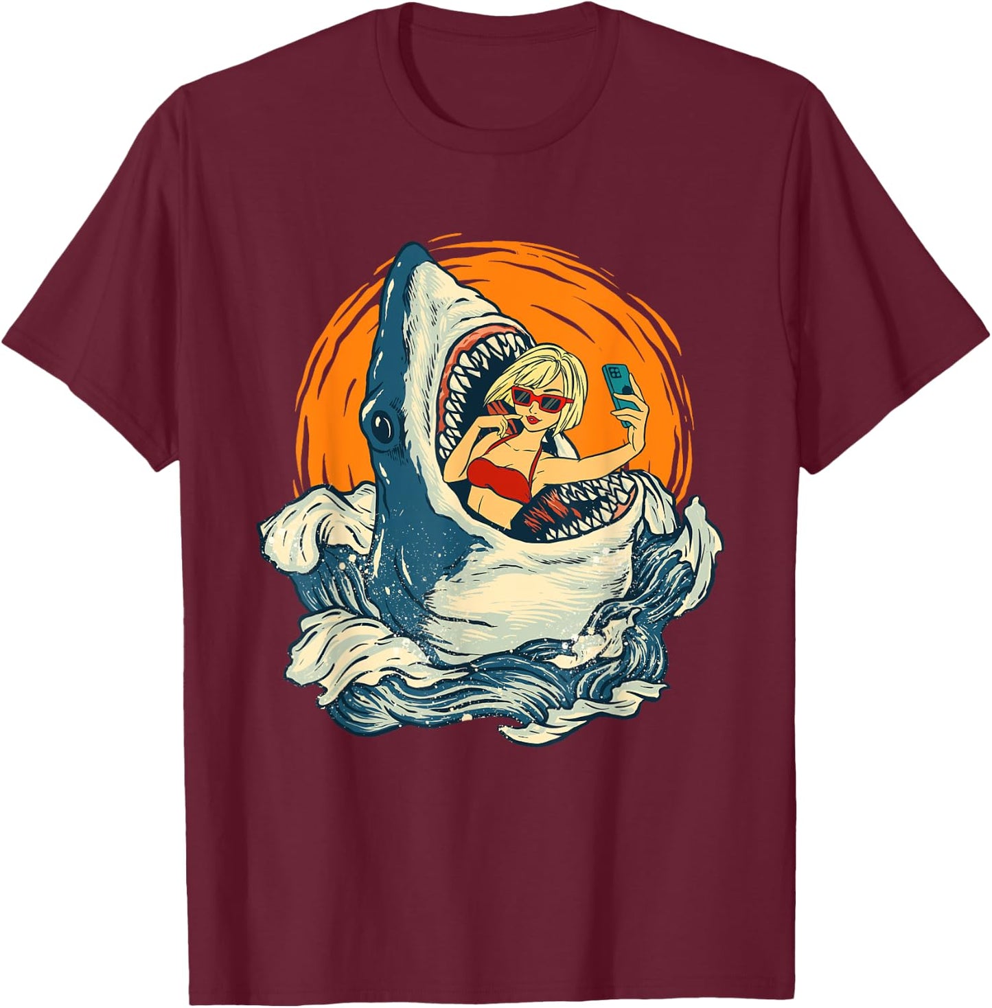 Sharkie - Selfie Shark Lover Animal Lover Marine Biologist T-Shirt - T-Shirt | Maroon