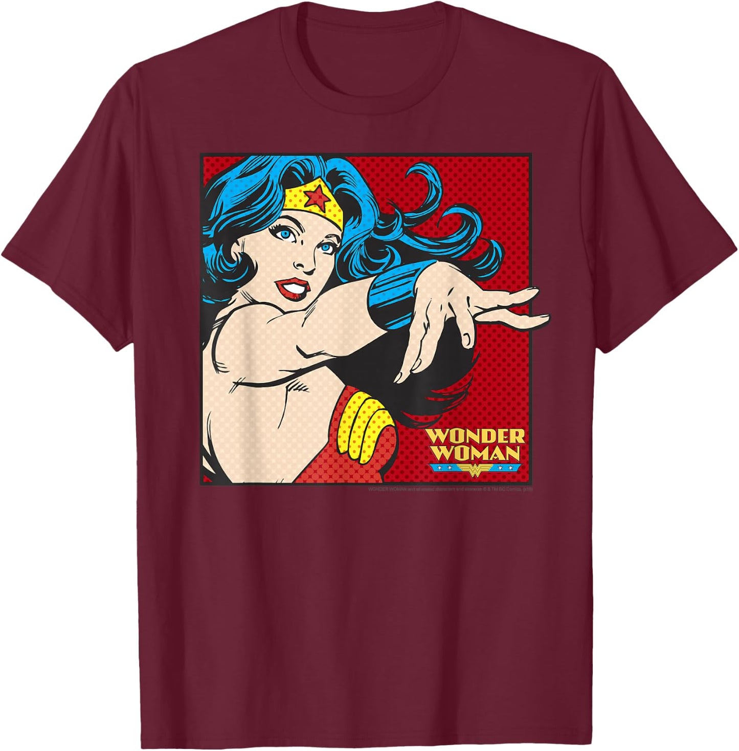 DC Comics Wonder Woman Retro Pop Art Portrait T-Shirt - T-Shirt | Maroon