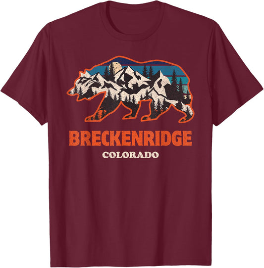 Vintage Breckenridge Colorado Bear Mountains Trees T-Shirt - T-Shirt | Maroon