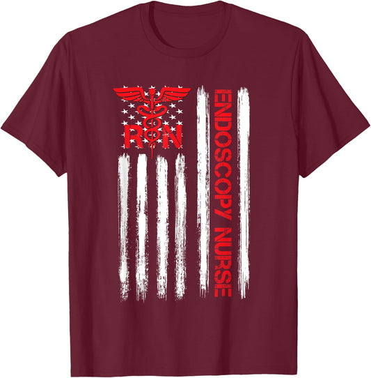 American Flag RN Endoscopy Nurse Gastroenterologist GI T-Shirt - T-Shirt | Maroon