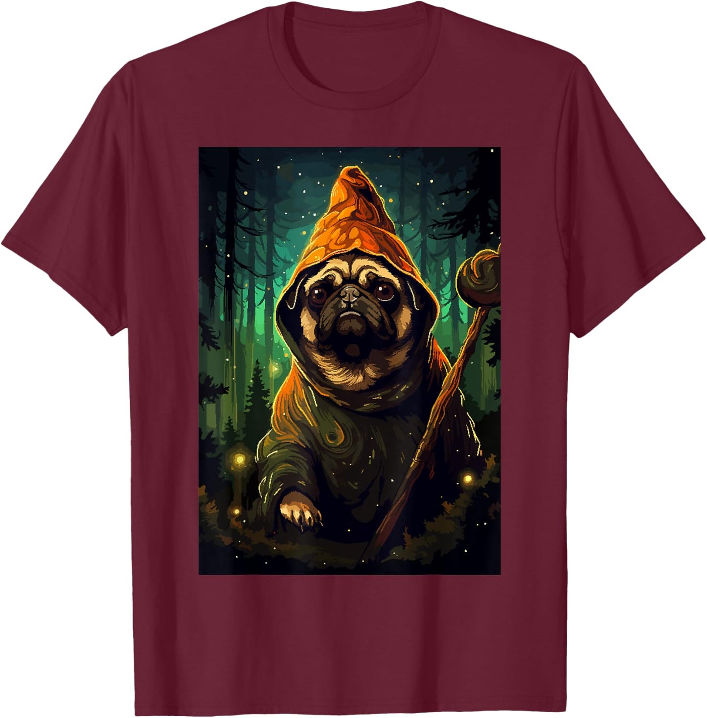 Funny Pug Wizard Retro Pixel Art Cute Dog Women Kids T-Shirt - T-Shirt | Maroon