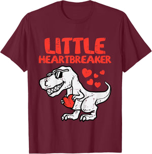 Kids Valentines Day Dino Little Heartbreaker Boys Kids Toddler T-Shirt - T-Shirt | Maroon