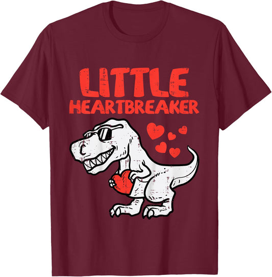 Kids Valentines Day Dino Little Heartbreaker Boys Kids Toddler T-Shirt - T-Shirt | Maroon