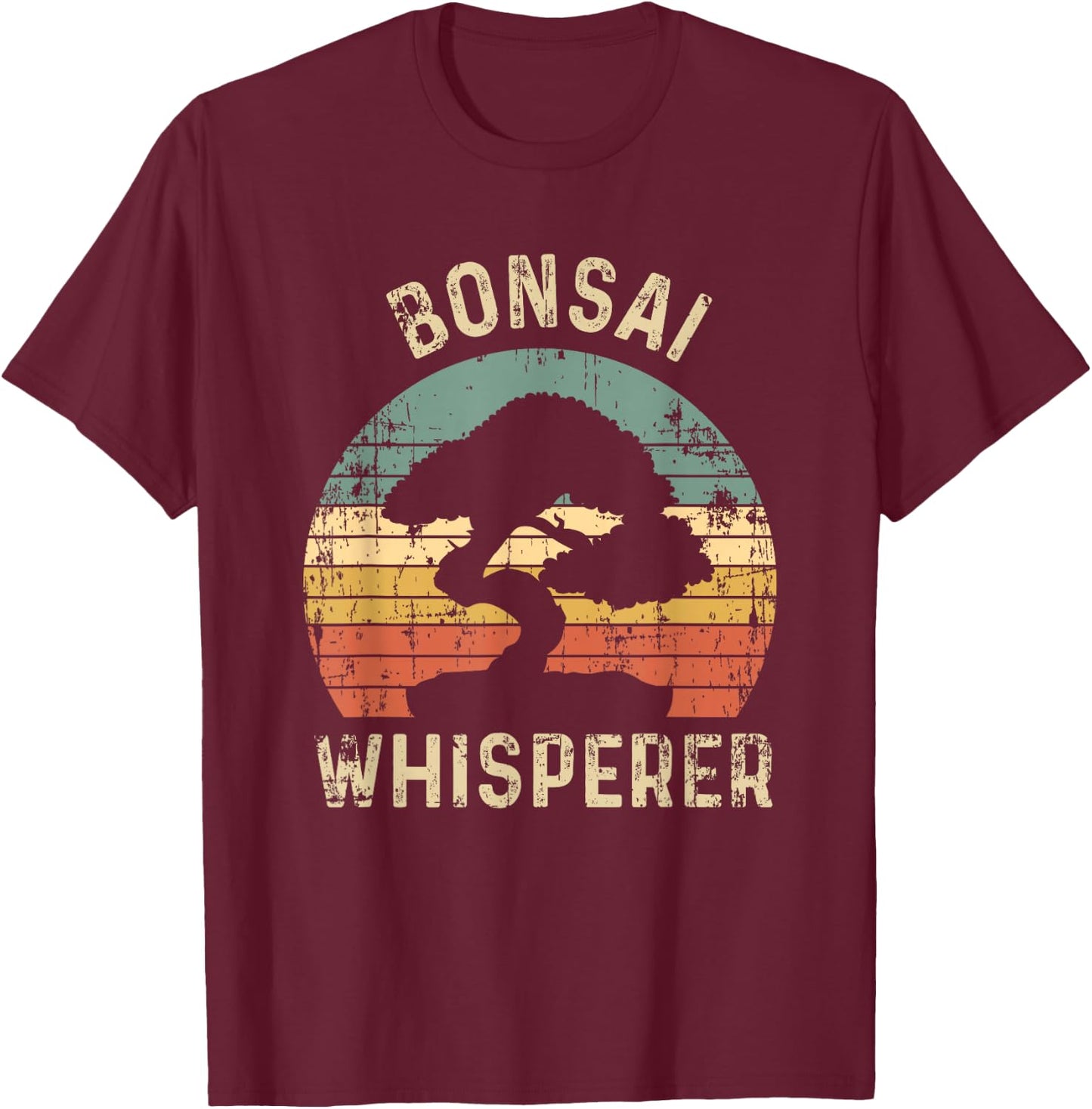 Bonsai Tree Whisperer Japanese Gardener Sunset Funny Gift T-Shirt - T-Shirt | Maroon