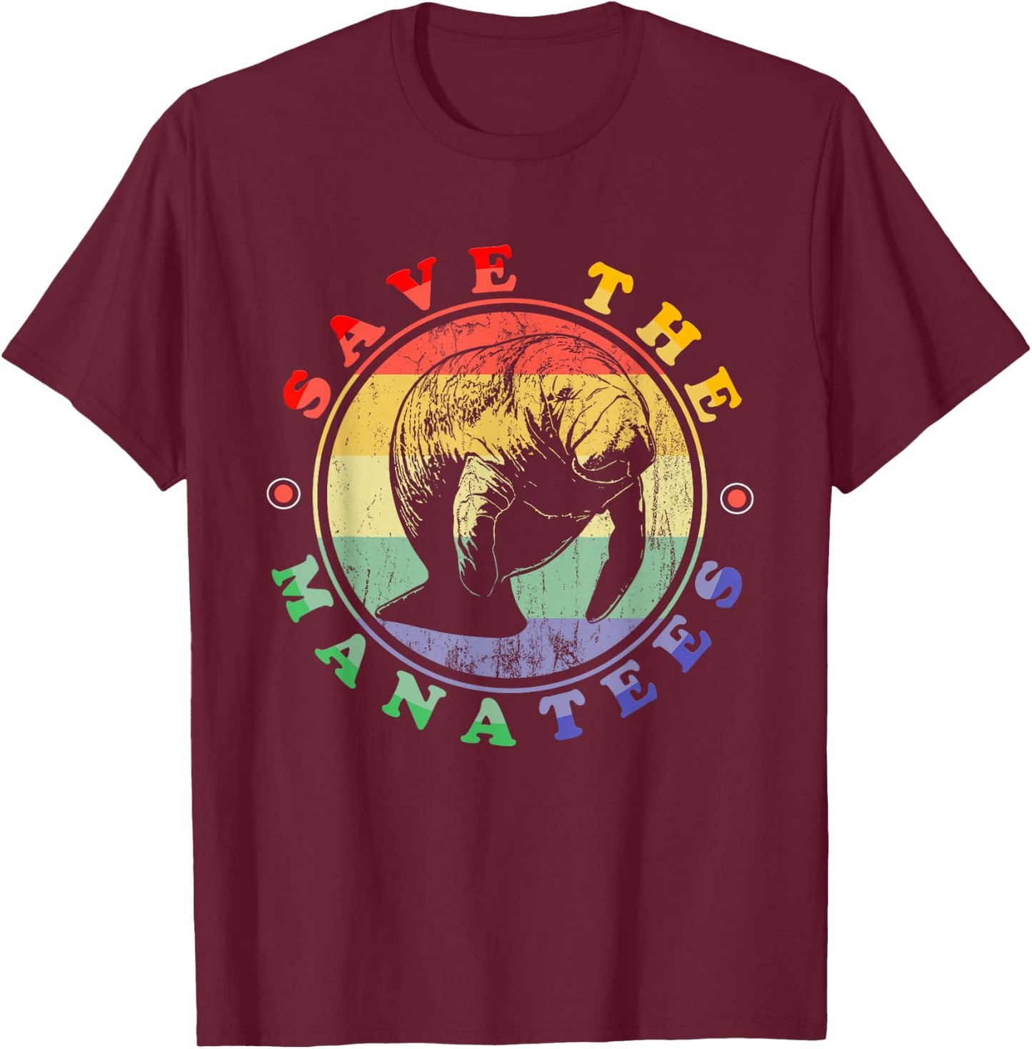 Save The Manatees Love Manatees Animal Retro Manatee T-Shirt - T-Shirt | Maroon