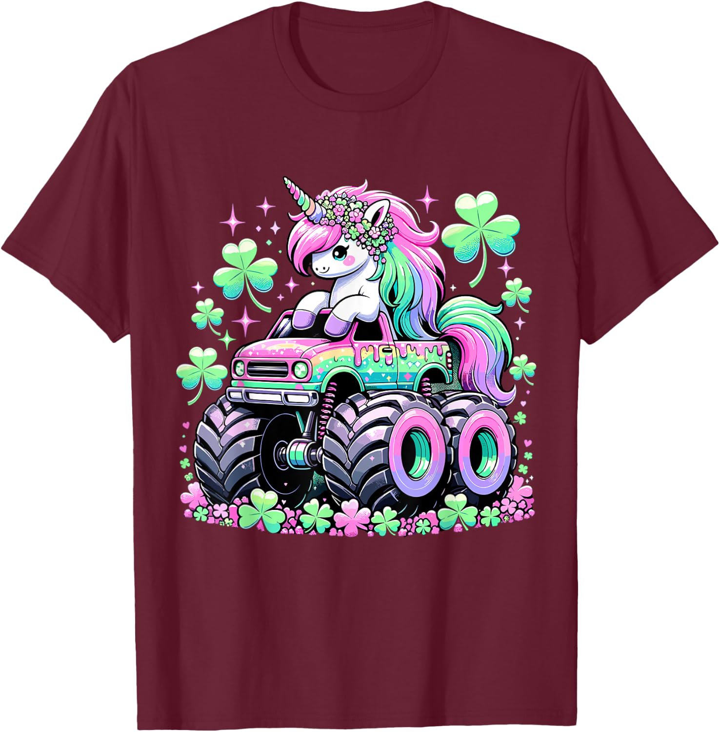 St Patricks Day Girl Monster Truck Unicorn St Patricks Day T-Shirt - T-Shirt | Maroon