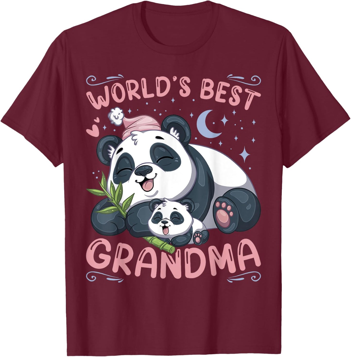 Conreo World's Best Grandma Panda Grandmother & Cub Pajama Top Black Women's Small Modern Sleepwear Cartoon Panda T-Shirt - T-Shirt | Maroon