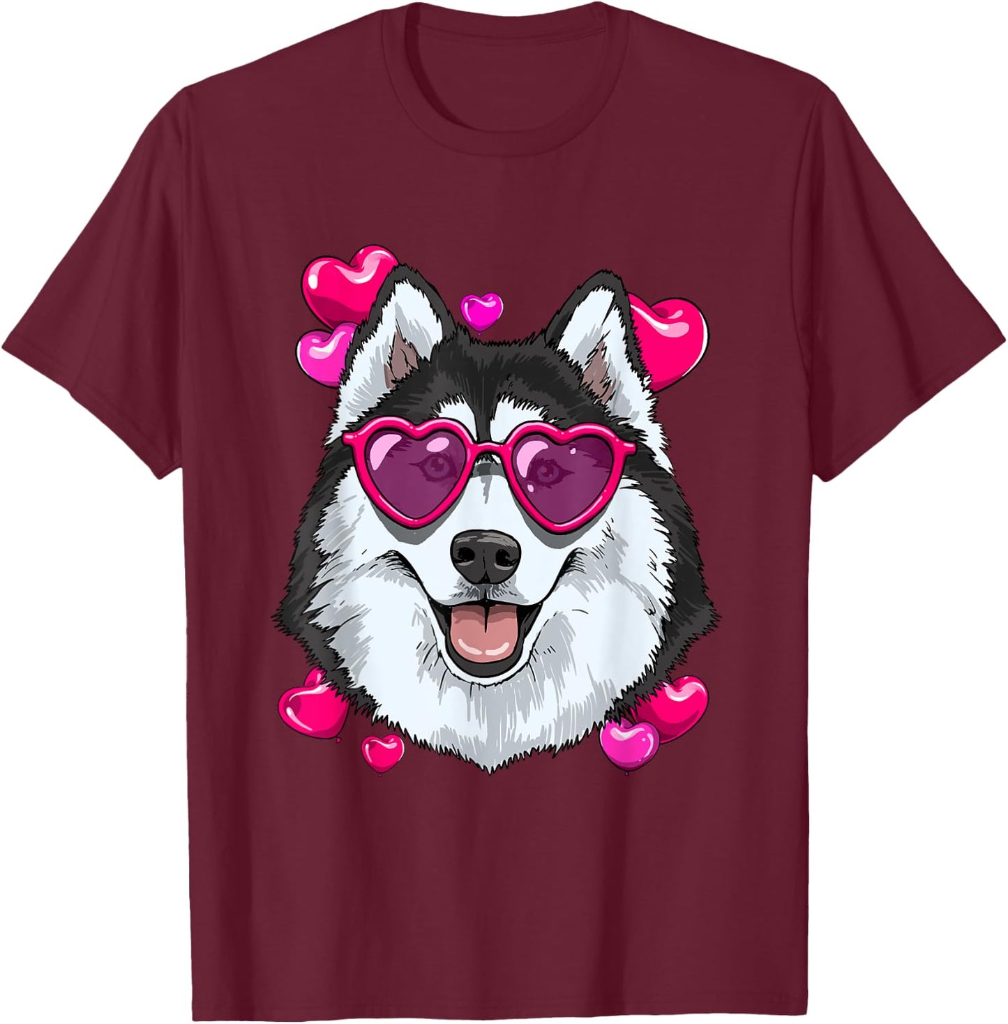 Valentines Siberian Husky Shirt Dog Face Heart Husky Lover T-Shirt - T-Shirt | Maroon