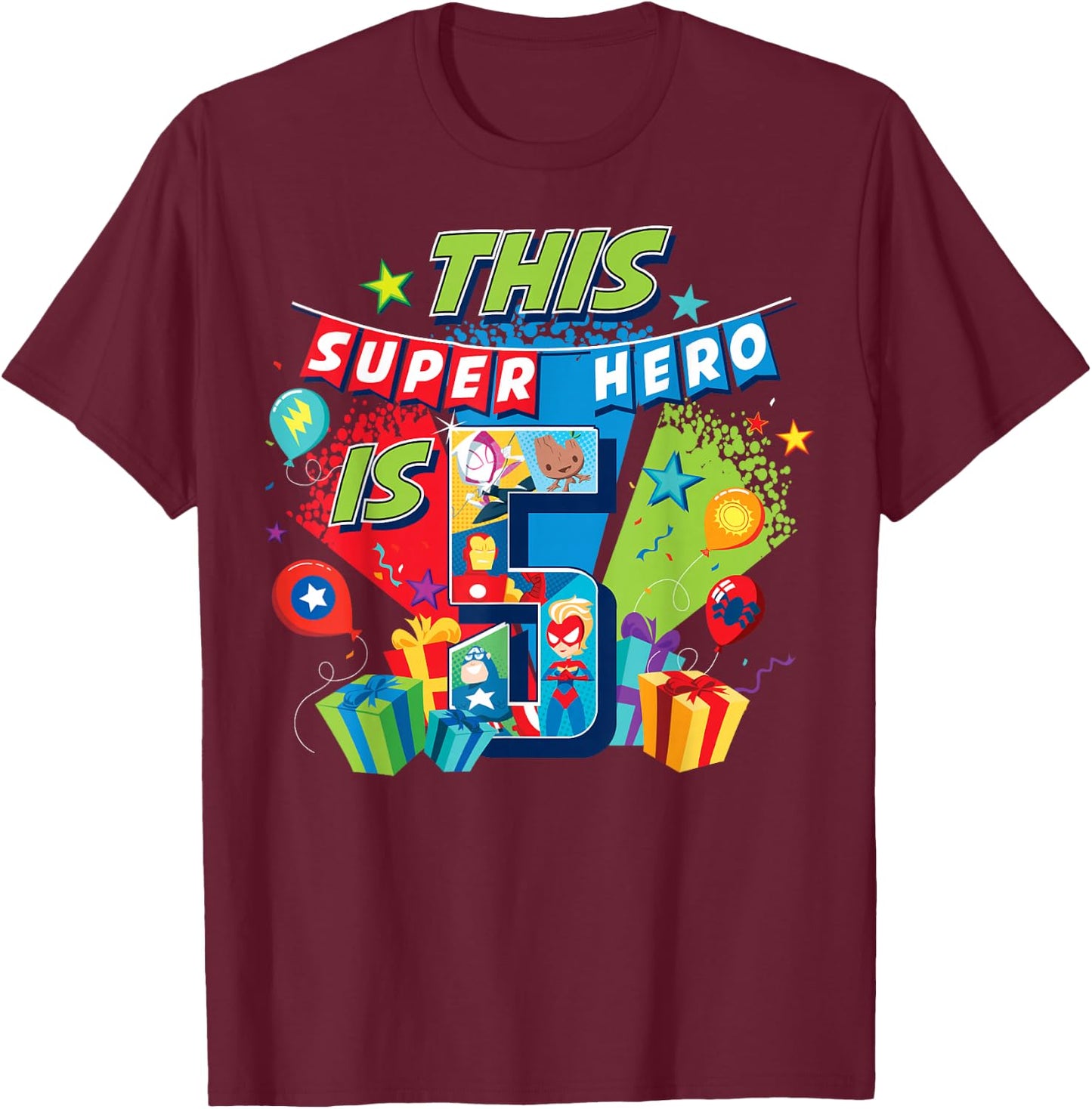 Marvel Avengers Birthday This Super Hero Is 5 T-Shirt - T-Shirt | Maroon