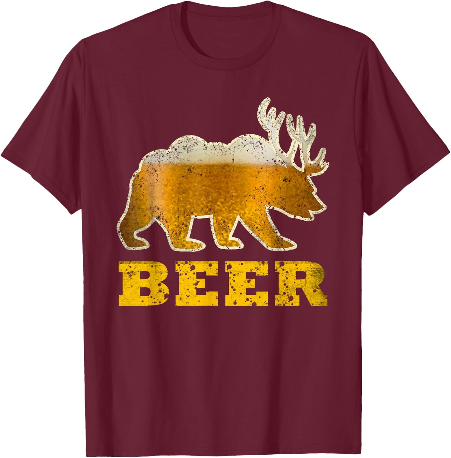 Vintage Bear Deer Funny Retro Drinking Beer T-Shirt - T-Shirt | Maroon