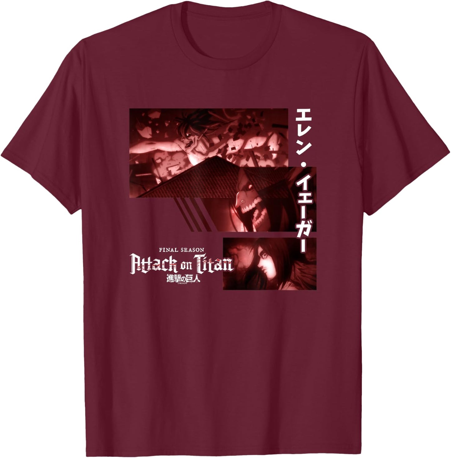 Attack on Titan Season 4 Eren Titan Collage Anime T-Shirt - T-Shirt | Maroon