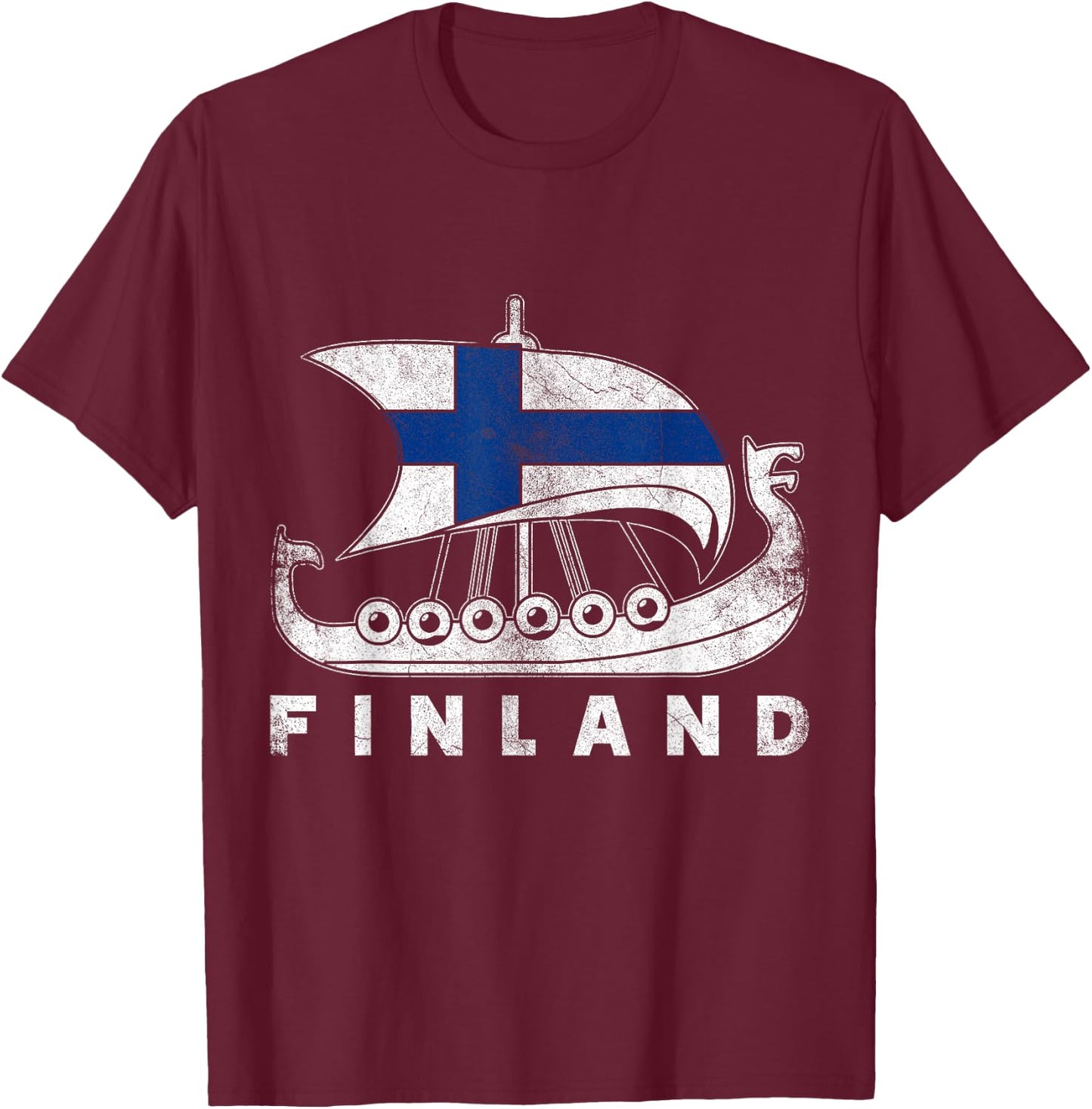 Finnish & Gifts -Adults Black Cotton Viking Themed T-Shirt - T-Shirt | Maroon