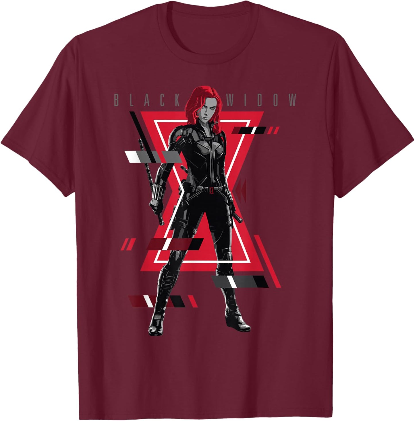 Marvel Black Widow Logo Glitch Portrait Small T-Shirt - T-Shirt | Maroon