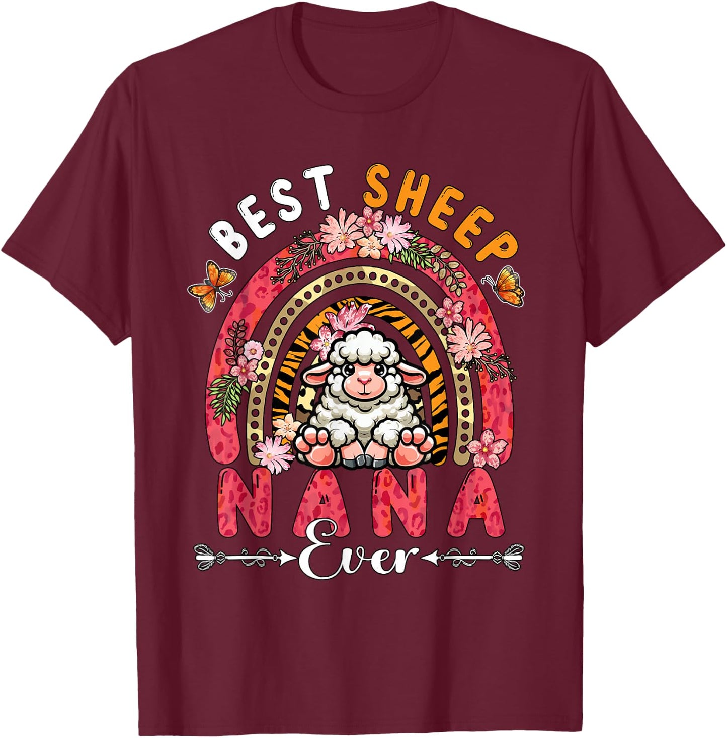 Best Sheep Nana Ever Mother's Day Flowers Rainbow Farm T-Shirt - T-Shirt | Maroon