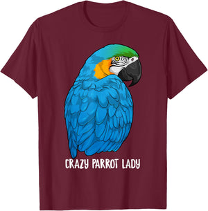 Crazy Parrot Lady Blue and Yellow Macaw Parrot Ara Ararauna T-Shirt - T-Shirt | Maroon