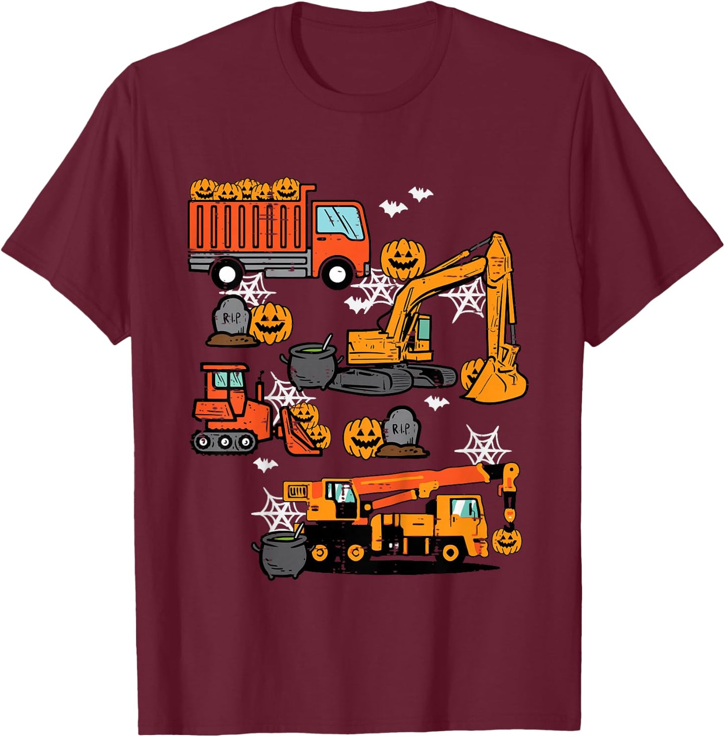 Kids Halloween Construction Trucks Costume Toddler Boys Youth T-Shirt - T-Shirt | Maroon