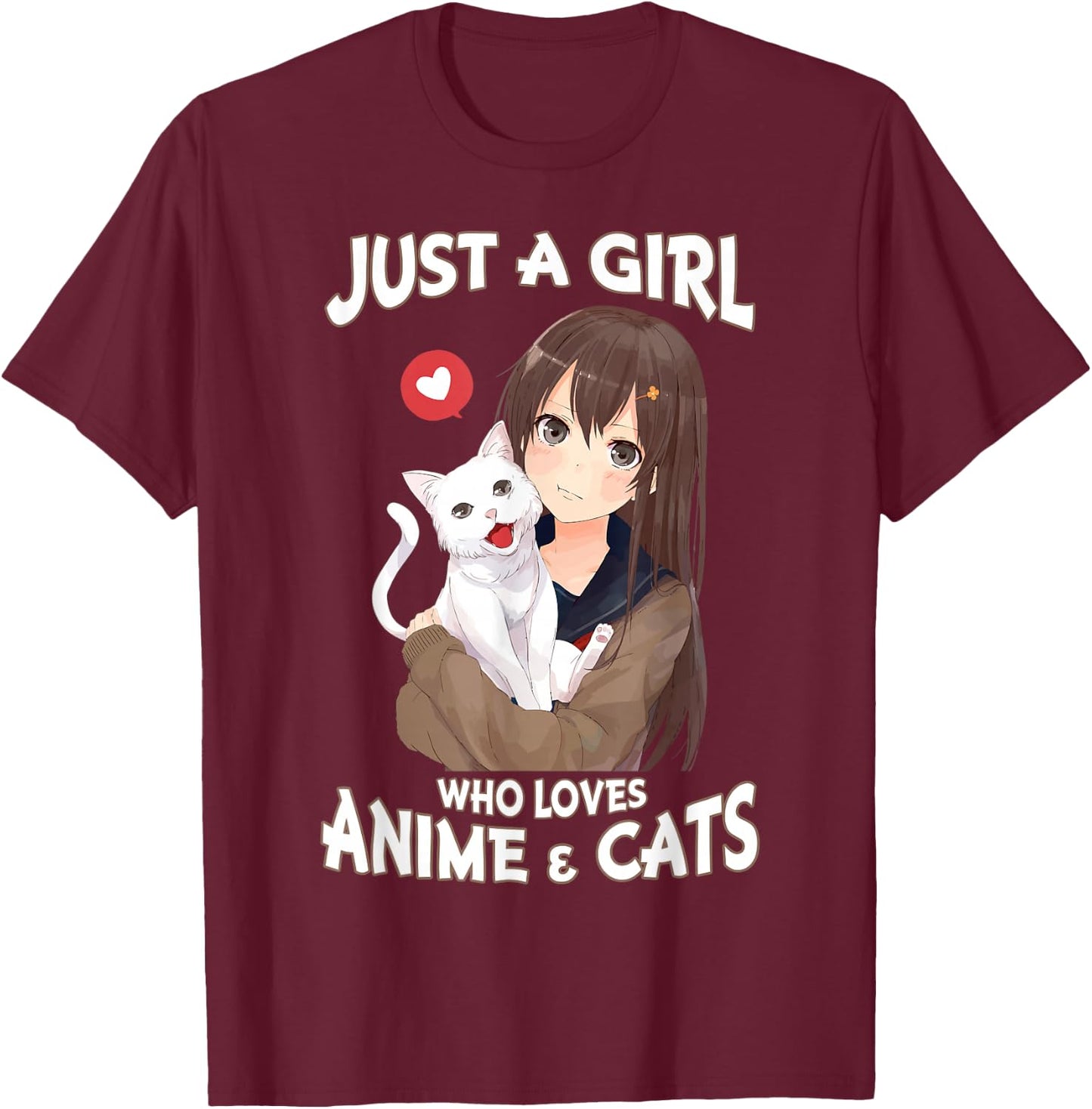 Just A Girl Who Loves Anime & Cats for Teen Girls Small T-Shirt - T-Shirt | Maroon