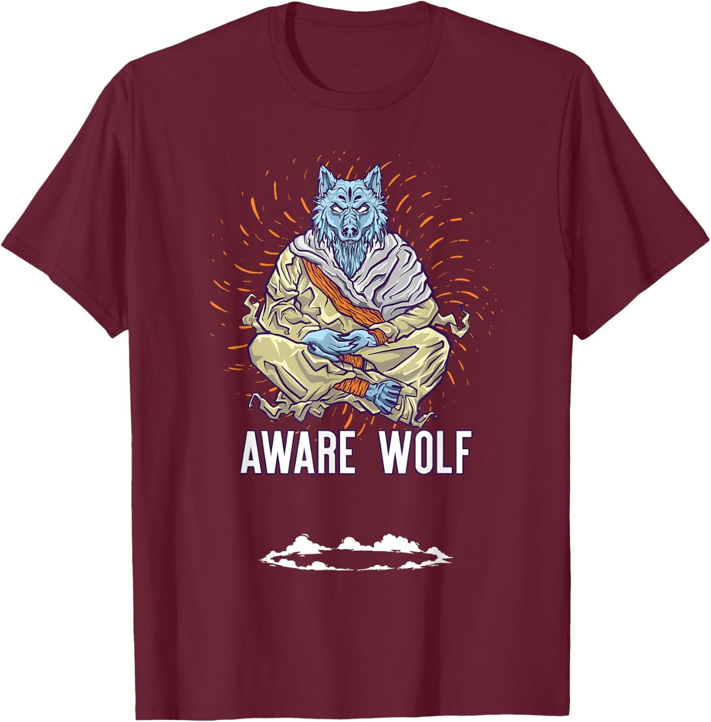 AWARE WOLF Funny Meditation Wolves Meditate Word Game T-Shirt - T-Shirt | Maroon