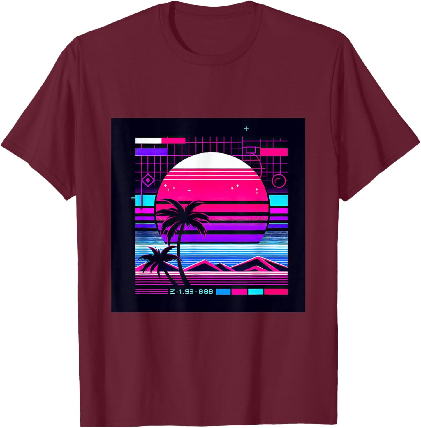 Synthwave Retro Vaporwave Tropical Palm Sunset TV Glitch T-Shirt - T-Shirt | Maroon