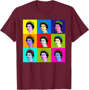 Elizabeth Nine Square Tiles Pop Art Queen of England T-Shirt - T-Shirt | Maroon