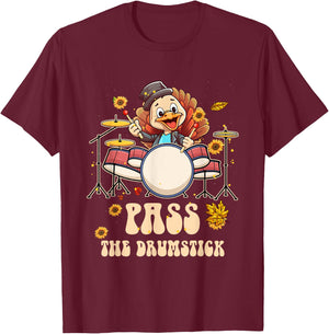 Turkey Drumming Drummer Thanksgiving Drum Pass The Drumstick T-Shirt - T-Shirt | Maroon