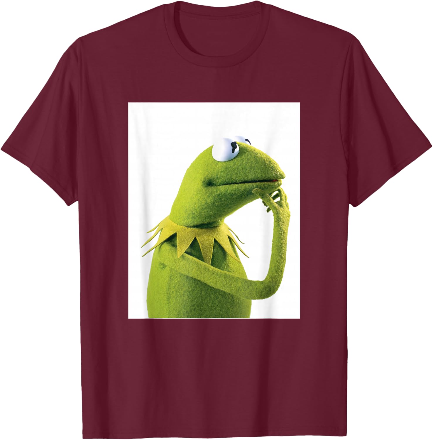 Disney The Muppets Kermit The Frog Thinking Side Portrait T-Shirt - T-Shirt | Maroon