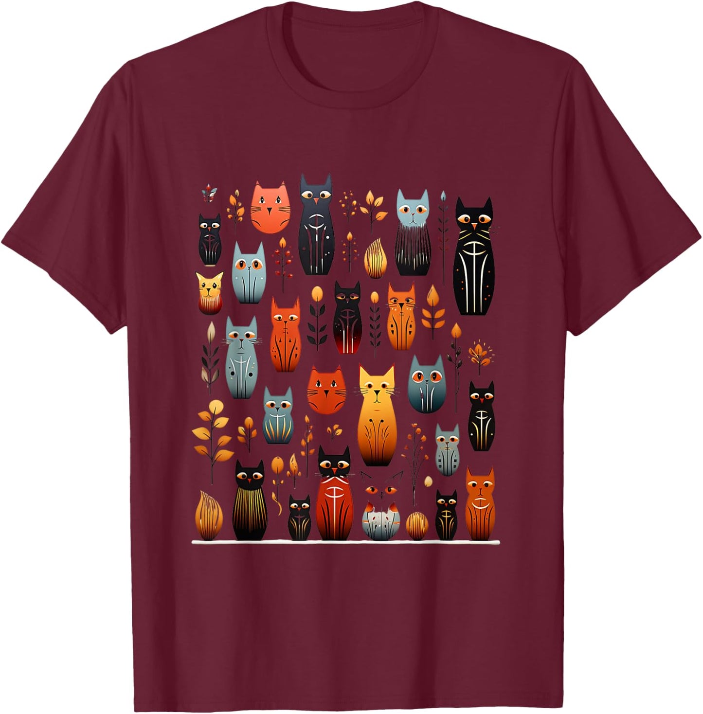 Stylized Vintage Kitten Art Lover Classic Cute Cat Women Kids T-Shirt - T-Shirt | Maroon