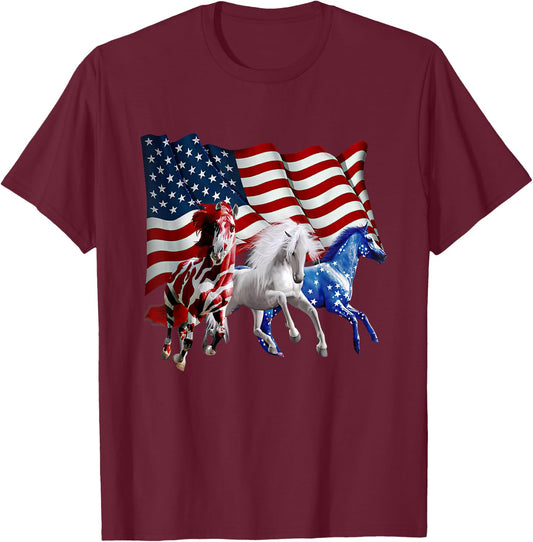 Patriotic US Flag 4th Of July Horse Lovers Men T-Shirt - T-Shirt | Maroon