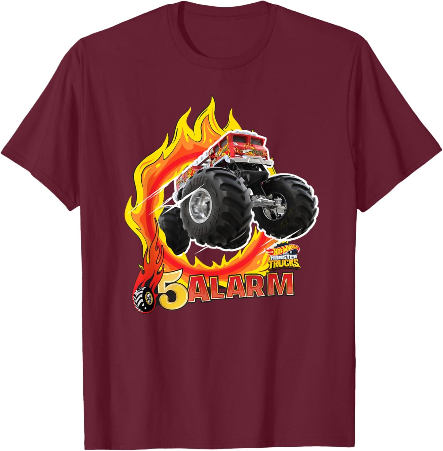 Hot Wheels Monster Trucks - 5-Alarm T-Shirt - T-Shirt | Maroon