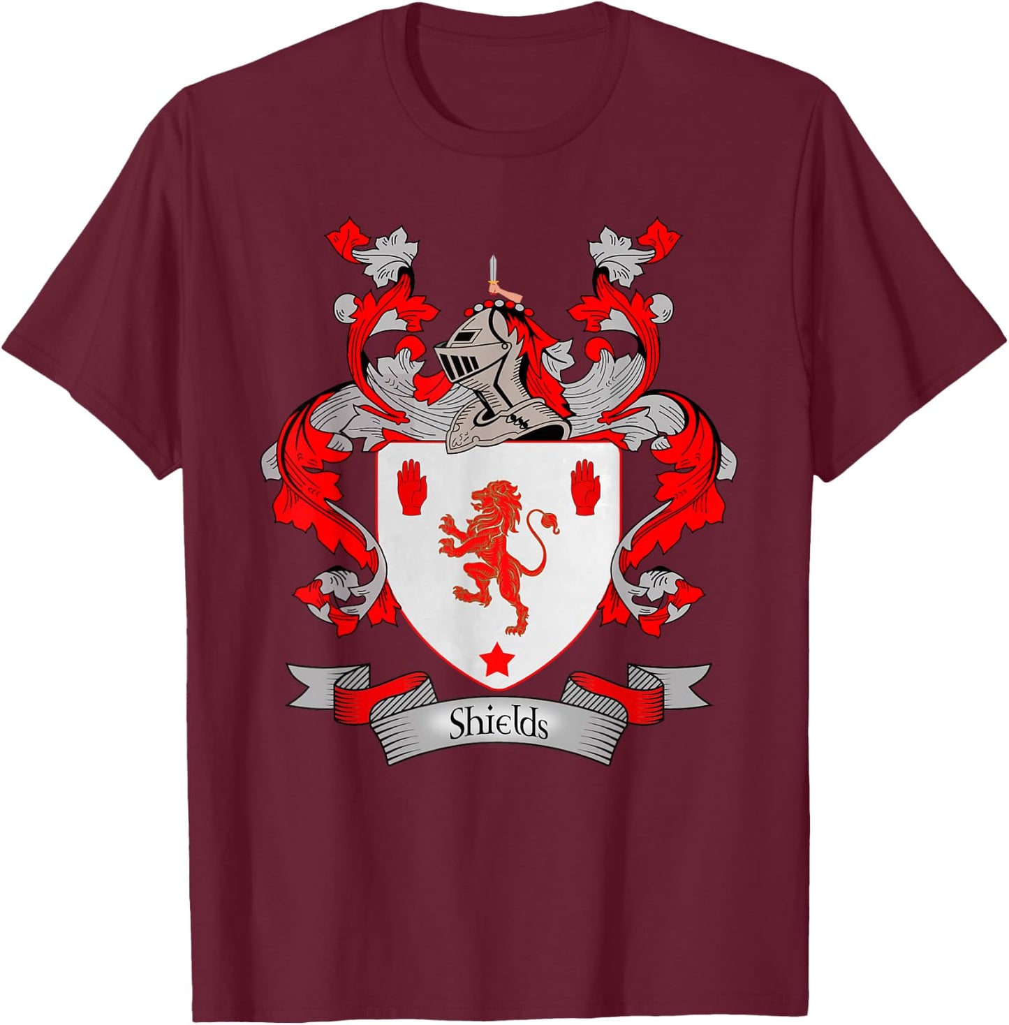 Shields Coat of Arms | Shields Surname Family Crest T-Shirt - T-Shirt | Maroon