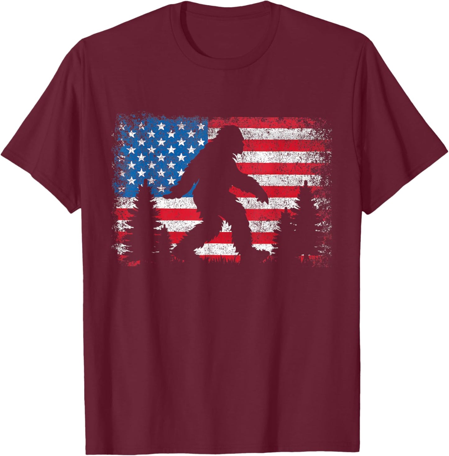 Bigfoot 4th of July American USA Flag Patriotic Kids T-Shirt - T-Shirt | Maroon
