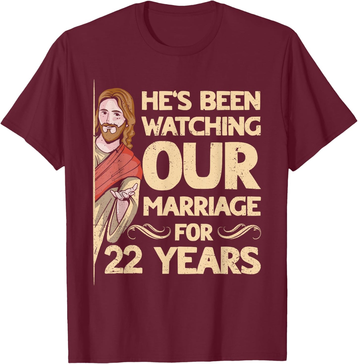 22nd Wedding Anniversary Jesus Christian Husband Wife T-Shirt - T-Shirt | Maroon