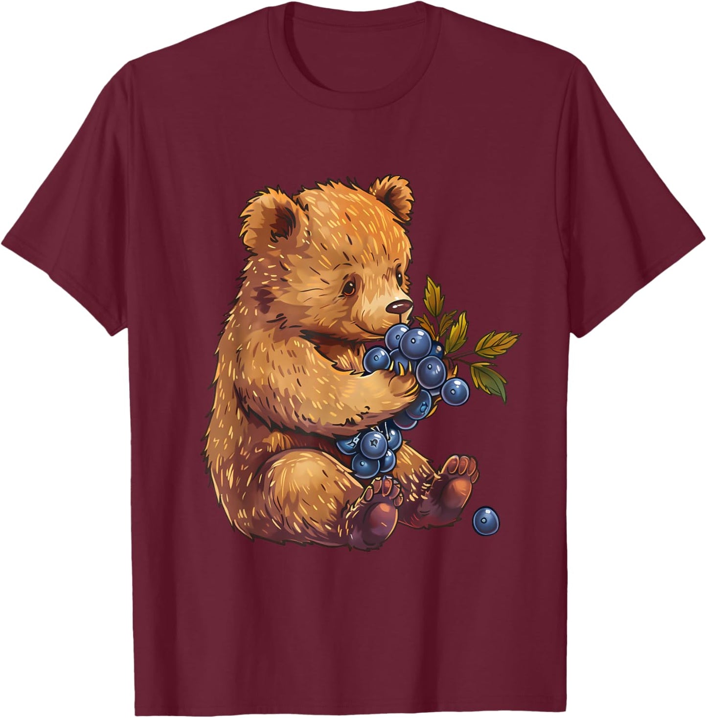 Blueberry Bear Wildlife Berry Fruit Artwork Cute Bear Motif T-Shirt - T-Shirt | Maroon