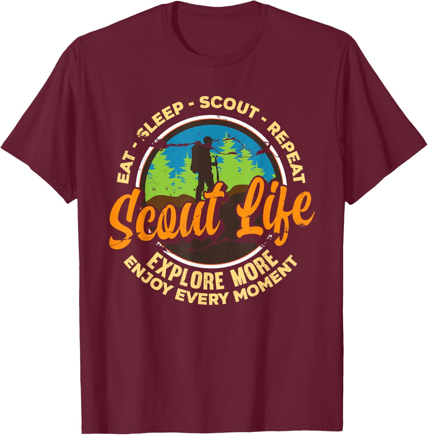 Eat Sleep Scout Repeat - Best Scout Life Hiking Scouting T-Shirt - T-Shirt | Maroon