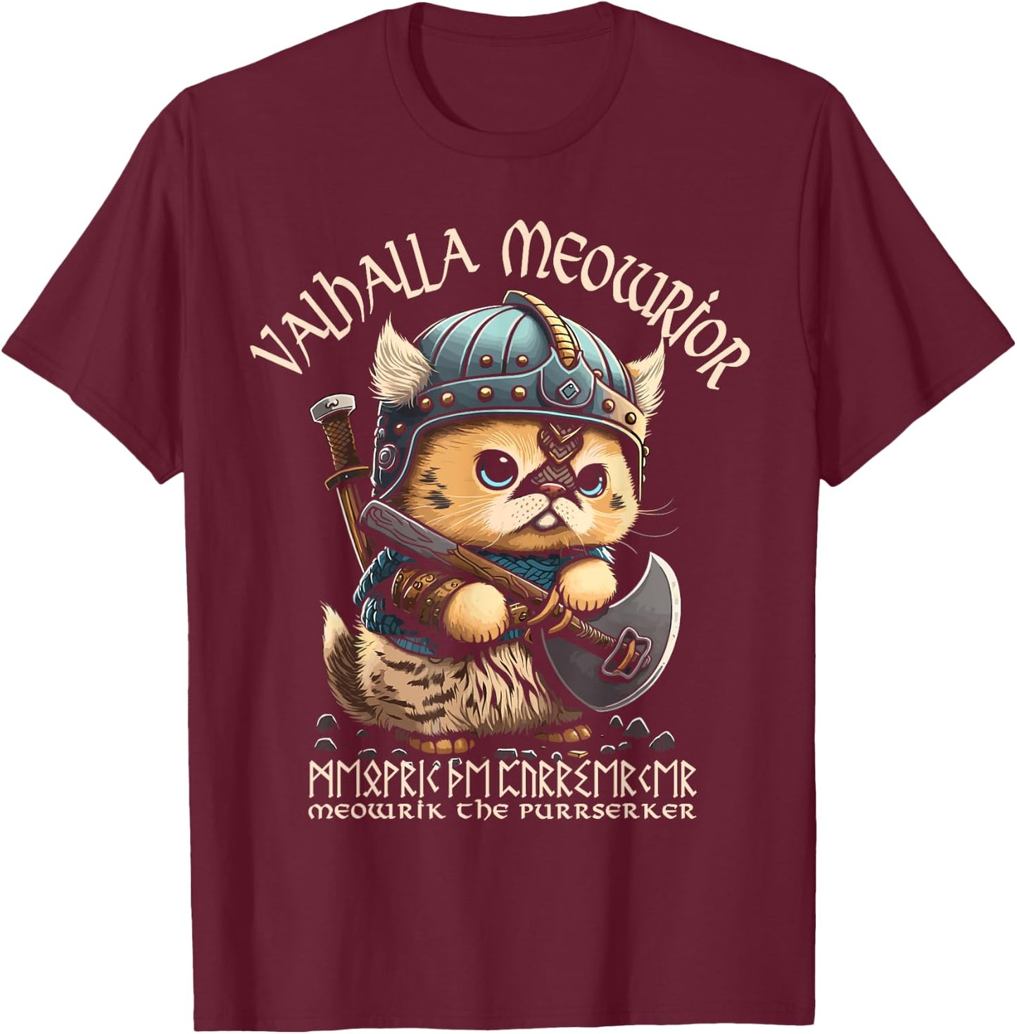 Nordic Norse Valhalla Viking Cat Warrior Men Kids T-Shirt - T-Shirt | Maroon